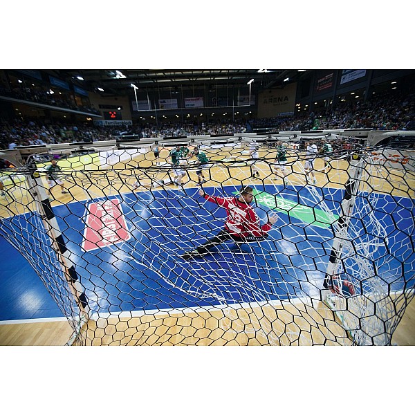 Handballtornetz PP, 3,5 mm, MW 10 cm, hexagonal, weiß-schwarz