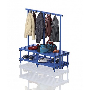 Garderoben-Sitzbank Kunststoff, doppelseitig, 200x71x170 cm, 8 Sitzprofile