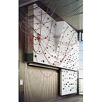 Electrically Raisable Climbing Wall With Overhang