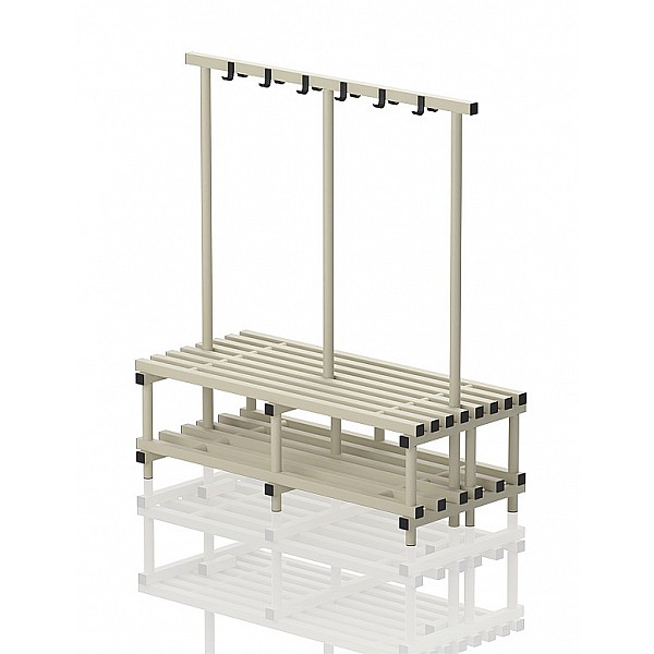 Garderoben-Sitzbank Kunststoff, doppelseitig, 150x71x140 cm, JUNIOR, 8 Sitzprofile