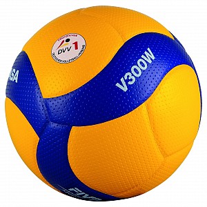 Mikasa Volleyball V300W, Blue / Yellow, Gr. 5, Weight 260 To 280 G (FIBA Approved, DVV1 Mark)