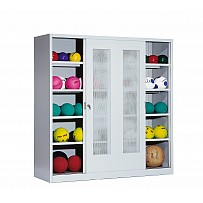 Cabinet with 2 sliding doors, light gray RAL7035