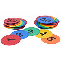 Round floor markings with numbers 1-50